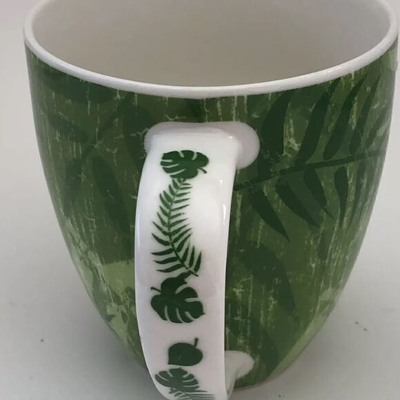 Starbucks 2006 coffee cup mug green white fern leaf handle and body 14 Oz - Picture 2 of 12